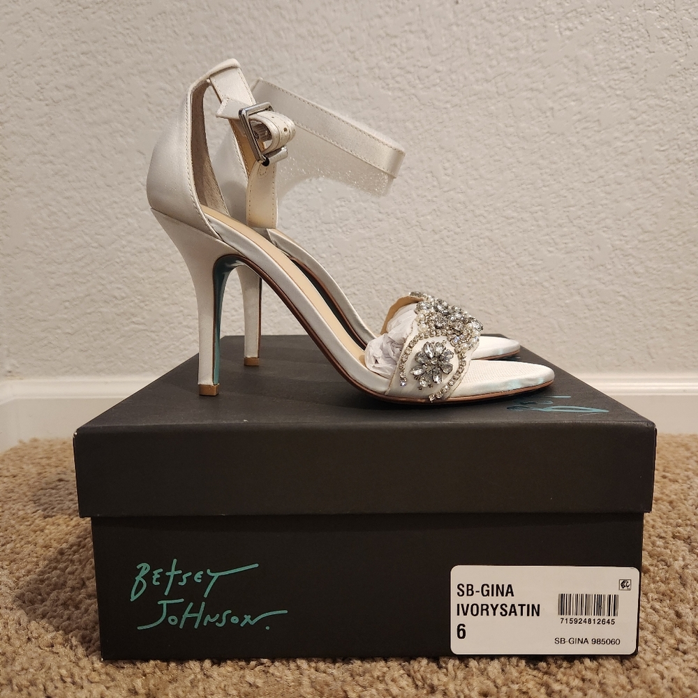 Rhinestone Embellished Satin Heels by Betsey Johnson - Picture 2 of 6